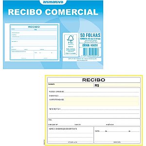 Impresso Recibo Comercial sem Cópia 50 Folhas Grande - Pacote com 20