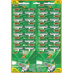 Barbeador Descartável BIC COMFORT2 Verde 12 Blisters com 2 Unidades