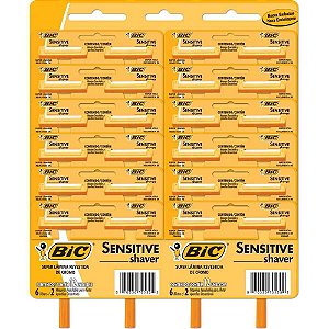 Barbeador Descartável BIC Sensitive - Caixa com 12 Blisters de 2 Unidades