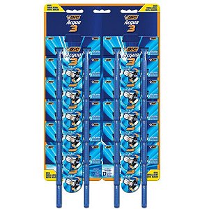 Barbeador Descartável BIC 3 Acqua Azul - 3 Lâminas, 12 Blister com 2 Unidades
