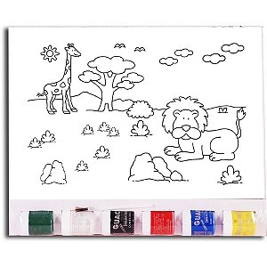 Tela para Pintura Riscada 20X30CM Zoo com Pincel e Guache