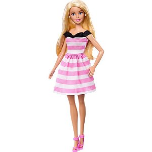 Barbie Fantasy Boneca Aniversário Vestido Rosa e Branco