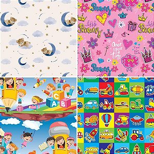 Papel de Presente Couchê Fantasia Infantil 50X60CM 4 MOD. Sortidos Pacote com 40