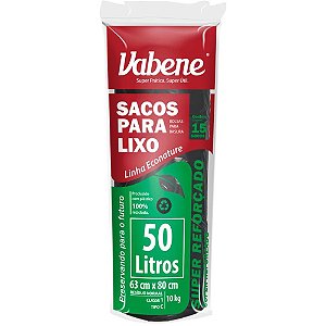 Saco para Lixo 50L Preto 63X80CM 40 Micras - Rolo com 15 Unidades