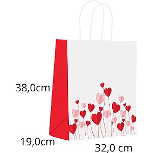 Sacola para Presente Decorada AMOR Origami Grande 32 X 38 X 19 CM - Pacote com 10