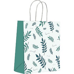 Sacola para Presente Decorada Folhas Grande 32X38X19CM Pacote com 10