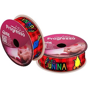 Fita de Cetim Decorada 22MMX10M Festa Junina Vermelha