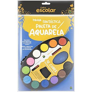 Livro Aquarela KIT Paleta Livro+pincel 12 Cores