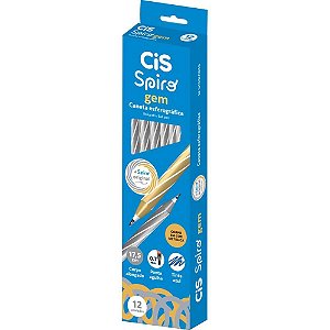Caneta Esferográfica CIS Spiro GEM 0,7MM Prata Tinta Azul - Caixa com 12