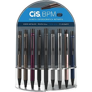 Caneta Retrátil CIS Metálic BPM-07 1.0MM Azul Display com 12