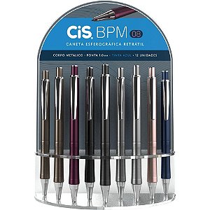Caneta Retrátil CIS Metálic BPM-08 1.0MM Azul Display com 12