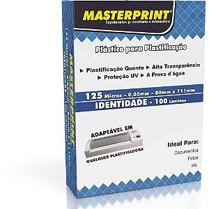 Plástico para Plastificação RG 80X111MM 125 Micras (0,05MM) Pacote com 100 Unidades