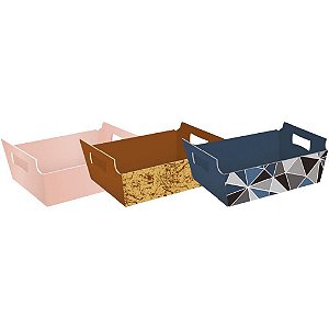 Cesta de Papel Decorada Microondulado Tamanho Médio 27X18,5X9,5CM - Pacote com 10 Unidades