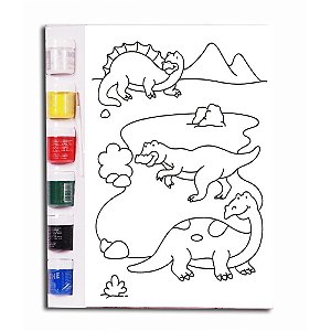 Tela para Pintura Riscada 30X40CM Dino com Pincel e Guache