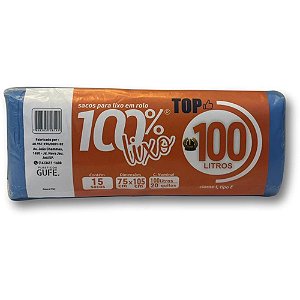 Saco para Lixo 100L Azul 75X105CM 26 Micras - Rolo com 15 Unidades