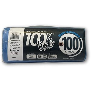 Saco para Lixo 100L Azul 75X105CM 18 Micras Rolo com 25