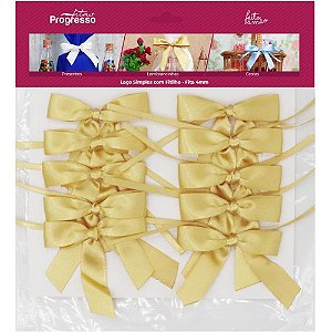 Laço de Cetim TAM.P Ouro Simples com Fitilho PCT.COM 10 Pacote com 10