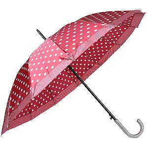GUARDA-CHUVA Feminino Poá 95CM Automático com Cabo Curvo