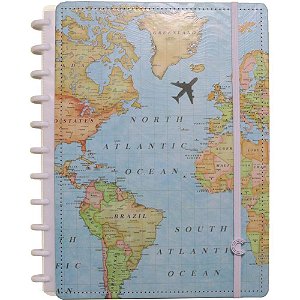 Caderno Inteligente Grande Mapa Mundi Azul 80 Folhas