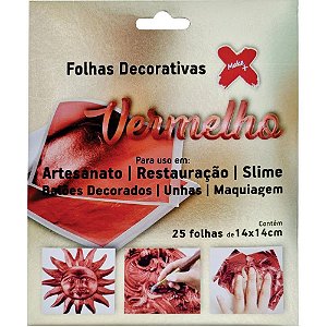 Folha Decorada para Artesanato 14X14 CM - Vermelha (25 Folhas)