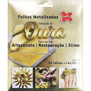 Artesanato Folha Decorada 14X14CM Ouro - Pacote com 25 Folhas