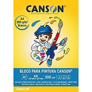 Bloco para Educação Artística Pintura Infantil A4 300G 12 Folhas - Branco
