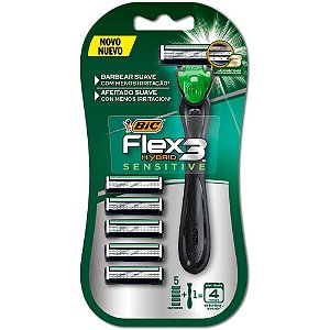 Barbeador Descartável BIC HYBRID Sensitive com 5 Refis Blister