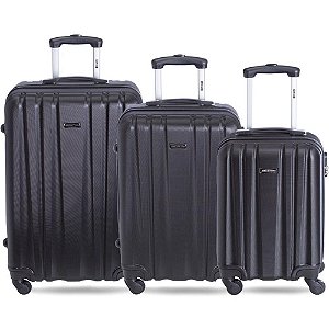 Mala de Viagem 4 Life ABS 360 P-M-G Preto - KIT com 3 Peças