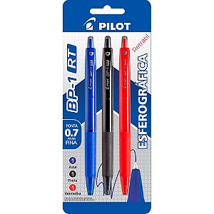 Caneta Esferográfica BP-1 Retrátil 0.7 AZUL/PRETA/VERMELHA Blister com 03 - Pilot
