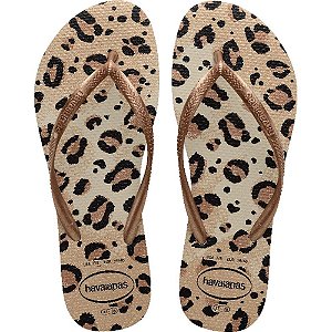 Chinelo Havaianas Feminino SLIM Animals 35/36 Bege Palha