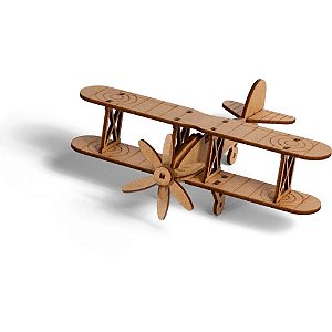 QUEBRA-CABEÇA Madeira Aviao Biplano 3D 15 Peças