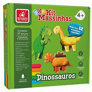 Massa para Modelar Criativa Dinossauros KIT 12 Cores + 6 Dinossauros de Madeira