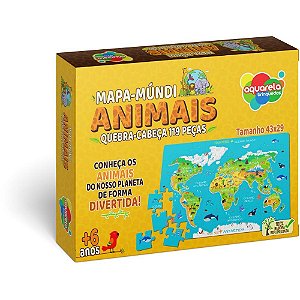 QUEBRA-CABEÇA Madeira Mapa Mundi Animais 119 Peças