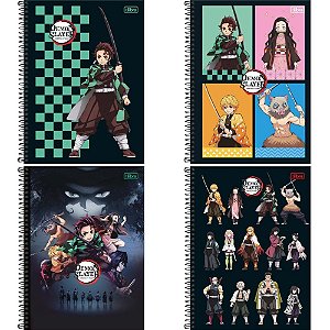 Caderno 1X1 Capa Dura Demon Slayer 80 Folhas - Pacote com 4 Unidades