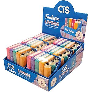 Borracha Decorada CIS Fantasia LIVRO/LÁPIS 6 Cores - Display com 6 Unidades