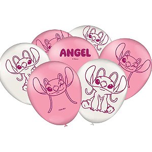 Balão Decorado N.09 STITCH ANGEL Rosa – Pacote com 25 Unidades