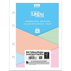 Bloco Refil para Fichário Colegial UNI4 60 Folhas – Pacote com 5