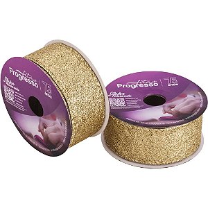 Fita ARAMADA Natal 38MM X 10M Metalizado Glitter Ouro