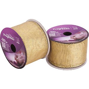 Fita ARAMADA Natal Metalizada Dourada 63MM X 10M