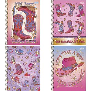 Caderno 10X1 Capa Dura WEST GIRL 160 Folhas Pacote com 04