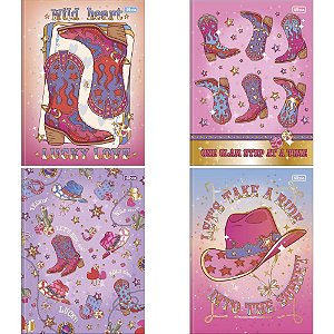 Caderno Brochurão Capa Dura WEST GIRL 80 Folhas Pacote com 05