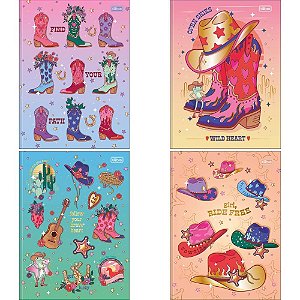 Caderno Brochurão Capa Dura WEST GIRL 80 Folhas Pacote com 05