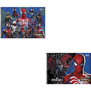 Caderno de Desenho Universitário Capa Dura SPIDER-MAN Game 80 Folhas Espiral Pacote com 04