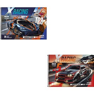 Caderno Desenho Universitário Capa Dura X-RACING 80 Folhas Espiral Pacote com 04