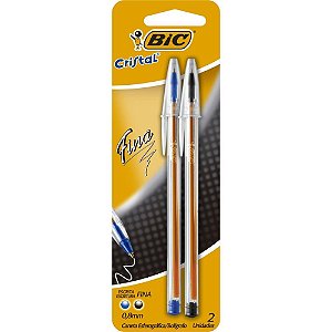 Caneta Esferográfica BIC Cristal Fina Azul e Preta Blister C/ 02 Unidades