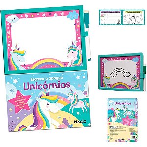 Livro Brinquedo Ilustrado Lousa ESCREVE e APAGA Unicórnio