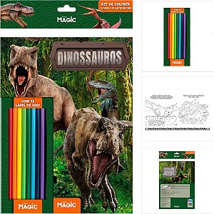 Livro Infantil de Colorir com KIT de Lápis de COR Dinossauros