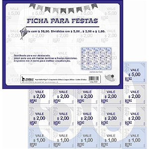 Impresso Talão Ficha para Festa Valor R$ 50,00 – 20 Folhas, Pacote com 5 Unidades