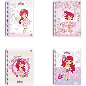 Caderno Universitário 01X1 Capa Dura Moranguinho 80 Folhas com Glitter Pacote com 4
