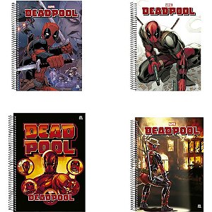 Caderno Universitário 10X1 Capa Dura Deadpool 160 Folhas com Adesivos Pacote com 4